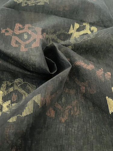 Authentic Dhakai Jamdani Muslin Saree from Bangladesh | Handwoven | Black | Gold and Copper Threads | Ships from California